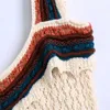 ZA Crochet Knit Cropped Débardeur Débardeur Femmes Sans manches larges Sans manches Vintage Tops d'été Chic Ruffle Camis 210602