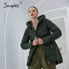 フード付き女性ウィンターパーカーエレガントな長い暖かい綿女性ファッションブランド女性のジャケットコートダークグリーン210414