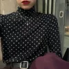 Matakawa Harajuku Polka-Dot Half-High Collar Tshirt Szczupła japońska koszulka z długim rękawem Jesienne topy dla kobiet 210513