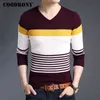 COODRONY Sweaters Thick Warm Pullover Men Casual Striped V-Neck Sweater Men Clothing Autumn Winter Knitwear Pull Homme 8162 211102