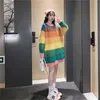 H.SA Femme Hiver Mulheres Estilo Coreano Stripe Stripe Pullover e Jumpers Rosa Arco-íris Puxe Suéter 210417