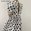 Manches bouffantes Vintage robes pour femme été Chic à pois Vestido Slim taille élégante longue femme OL 210603