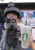 Starbucks 24oz/710ml البلاستيك Tumbler القابلة لإعادة الاستخدام الشرب الشرب المسطح السفلي كوب الشكل غطاء القش قش Bardian DHL UV الطباعة لا تتلاشى