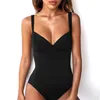 Derin V Boyun Moda Siyah Bodysuit Kadınlar Zarif Seksi Vücut Spagetti Kayışı Bodycon Tulum Romper Yaz Kısa 210522