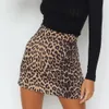 Sexy Hohe Taille Leopard Rock Frauen Winter Frühling Vintage Wildleder Reißverschluss Eine Linie Casual Mini Kurz Wrap 210428