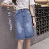 Jmprs koreanska lösa kvinnor denim midi kjol sommar a-line blå kvinnlig jeans vintage casual bomull plus storlek faldas 5xl 210708