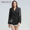 Плюс размер Blazer для женщин, зарезанный воротник с длинным рукавом, выдолбленные асимметричное пальто Женская мода одежда 210524