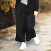 Johnature Women Linen Wide Leg Pants Elastic Waist Spring Loose Pockets Plus Size Women Black Vintage Trouser 210521