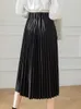 Skirts PEONFLY Autumn Winter Midi Long Pleated Skirt Women Korean Style Mid-Length High Waist A Line Female