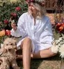 長袖の女性のドレスシャツボタンミニ秋の春ソリッドホワイトラインファッションフリルシャツドレスカジュアルなvestidos 210427