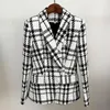 HIGH STREET est Designer Blazer Jacket Chaqueta de mujer con cuello chal Botones de león de doble botonadura Plaid Tweed 210930