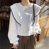 Hit Color Patchwork Loose T Shirt Women O Neck Long Sleeve Causal Tees Spring Simple Ol Feminino All Match 210422