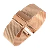 مشاهدة نطاقات Rose Gold 18 20 22mm Band Mesh Stainless Strap Fold Over Clasp Wristwatches Bracelet Cinturino Orolo257W