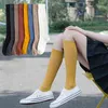 2 Pairs Women Cotton Knee High Socks Black White Solid color Fashion Casual Calf Sock Female Girl Party Dancing Sexy Long Socks Y1119