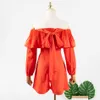 Women's Orange Ruffle Jumpsuit Casual Sexy Top Halter Long Sleeve Summer Ladies' Short 210527