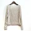 패션 디자인 여성 S 티셔츠 O- 넥 긴 소매 Paillette Squined Shinny Bling Tops Plus Size ML