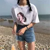 Character printed simple cute casual cotton white fresh preppy short sleeve female t-shirts 210522