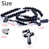 Black Fashion Wooden Rosary Elegant Cross Catholic Rosary Religious Beads Long Chains Necklace For Men Women