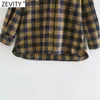 Women Vintage Double Pockets Decoration Plaid Print Casual Blouse Office Lady Retro Breasted Shirt Chic Blusa Tops LS7456 210416