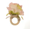 7 color Wooden Napkin Rings buckle clasp hand woven linen rope Artificial Flower Napkins Ring Hotel table SN3295