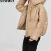 Za Women black fur faux leather jacket coat oversized zipper Winter Female Thick pu hooded jacket Overcoat High quality 210510