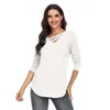 Verão Sólida Camiseta Mulheres Roupas V-Neck Manga Longa Moda Plus Size Loose t - shirts Senhoras Tops Casual Camiseta Femme 210608