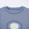 Harajuku Graphic Tees E-Girl Tops Flower Print T-shirts mignons Y2K Femmes Bleu Vintage 90s Vêtements esthétiques Patchwork Manches longues 211110