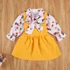 6m-5Y Vintage Infant Toddler Kid Girls Clothes Set manica lunga fiore camicetta gonne tuta autunno bambini abiti 210515