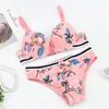 Set di biancheria intima sexy perizoma da donna Brassiere Brassiere Women Lingerie Floral Printing Mandelli Push Up Set Deep V Get X0526