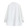 Streetwear blouses och tröjor Kvinnor Långärmad Cardigan Vintage Lapel Boyfriend Pocket Oversized White Blusas Toppar Kvinna 210515