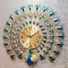 3D Peacock Europe Decor horloge Home Woonkamer / Slaapkamer Mute Clock Modern Design Metal Digital Wall Clocks 210414