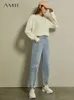Minimalisme Winter Causal Women's Jeans Mode Katoen Hoge Taille Rechte Ligh Blue Pants 12040685 210527