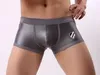 Sexiga boxare män u konvex påse boxershorts underkläder för man imitation läder grå3082