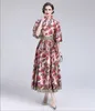 Women's Runway Dresses O Neck Half Sleeves Floral Printed Ruched Elegant Mid Dress Vestidos