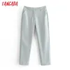 Tangada韓国のファッション女性キャンディーカラースーツのズボンズボンポケットボタンオフィスの女性パンツPantalon DA78 210609