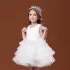 Blanco boda cumpleaños vestido encaje tutú princesa vestido Floral bordado niñas niños ropa niños fiesta para niña ropa 210331