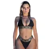 Sexy Bikini Sets For Women Bandage Swimsuit Crop Top Swimwear Thong Bathing Suit High Cut Beachwear Solid Print New