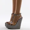 Sandals Wedge Woman Shoes Platform Gingham Breathable Wear-resistant Female Toes Rubber