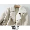 TRAF Kadınlar Moda Kalın Sıcak Kış Kürk Faux Deri Kırpılmış Ceket Kaban Vintage Uzun Kollu Kadın Giyim Şık 211109 Tops