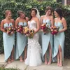 2022 Mint Green Bridesmaid Dresses Axless V Neck Mante Custom Made Side Slit Plus Size Maid of Honor Gown Beach Chiffon Wedding Guest Formal Party Wear