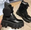 F/W Monolith Ankle Boot Brushed Leather Nylon Women's Combat Boots Chunky Lug Sole Rain Footwear Lady Martin Motorcycle Booty