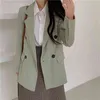 Kvinnor Korea Elegant Loose Ol Style Blazers Jackor med Bälte Långärmad Double-breasted Suits Colthing Mujer Outwear 210423