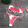 Brasileira Sexy Tie-tintura Imprimir Bikinis Back Cross Swimwear Mulheres 2 Piece Set Summer Push Up Swimsuit Beachwear Thong Biquini 210712