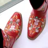 レトロなカウボーイブーツローヒール秋冬女性シューズクールイギリス刺繍デザイン西部の短いブーツパーティのフェムメスy0914