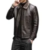 Jaqueta de couro vintage jaqueta de café casaco marrom jaqueta casual desgaste casual moda moda homens casaco de pele fino caber casaco 211110