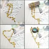 Beaded, Strands Bracelets Jewelry Hollow Out Metal Bead Rosary Bracelet Gold Cross Strand Catholic Gifts Drop Delivery 2021 3Liav