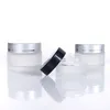 Empty Refill Frosted Glass Cosmetic Jar Pots with Screw Black Lid and PP Liner Travel Sample Packing Container For Makeup Eyeshadow Cream Lotion Bottles