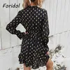 Moda ouro bolinhas rosa vestido mulheres manga comprida casual preto francês elegante primavera outono vestidos de mujer 210427