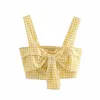 Women Cute Plaid Yellow Tank Top Summer Elegant Fashion Elastic Open Wide Straps Camisole Crop Suspender Outwear 210521