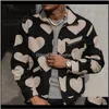 Ceketler Giyim Giyim Giyim Damla Teslimat Harajuku Moda Kalpler Baskı Yaka Ceket Erkekler Rahat Uzun Kollu Gevşek Fermuar Coats 2021 SP